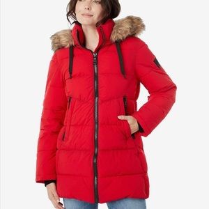 Vince Camuto Red Puffer with Hood. Size Medium
